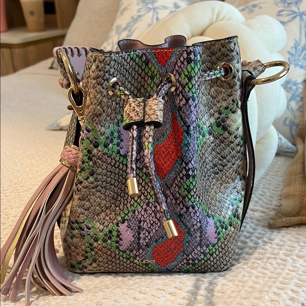 Aldo Multicolor Snake Print Bucket Bag